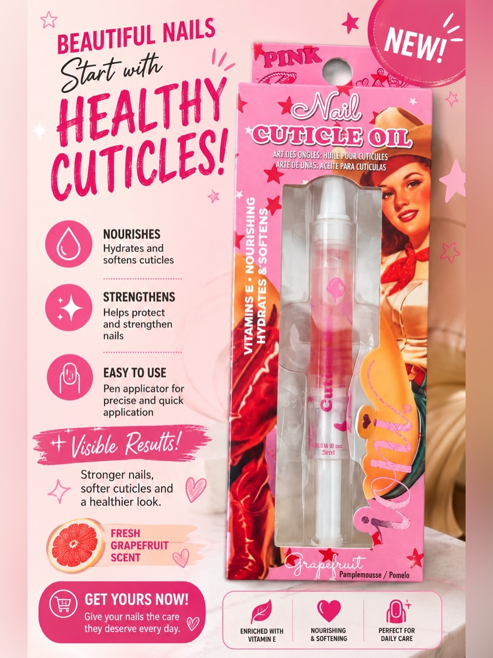 Nail Cuticle Oil - Grapefruit Scent (Pink Packaging)